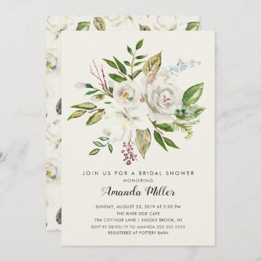 ホワイトフローラブライダルシャワー招待 招待状 (正面/裏面)