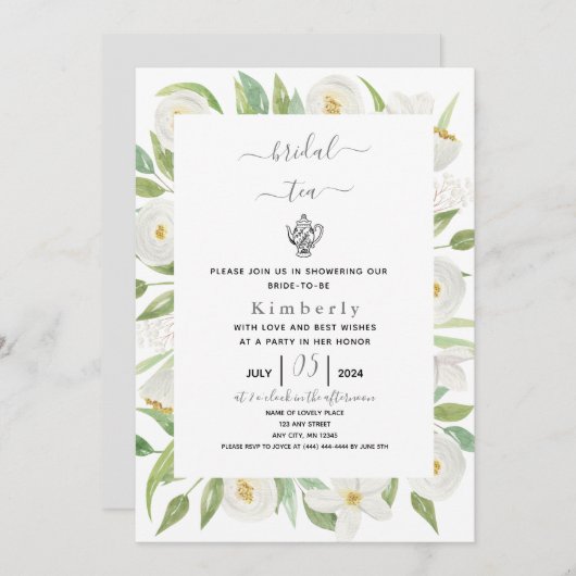 ホワイトフローラブライダルティー招待状 招待状 (正面/裏面)