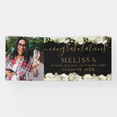 ホワイトフローラブラックと金ゴールド写真の卒業 横断幕 (横)