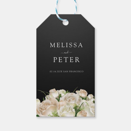 ホワイトフローラブラックエレガントミニマ結婚リスト ギフトタグ (正面)