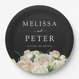 ホワイトフローラブラックエレガントミニマ結婚リスト ペーパープレート