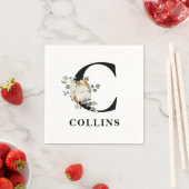 ホワイトフローラブラックモノグラムC スタンダードカクテルナプキン (インサイチュ)