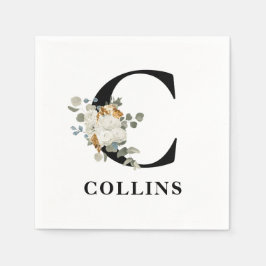 ホワイトフローラブラックモノグラムC スタンダードカクテルナプキン