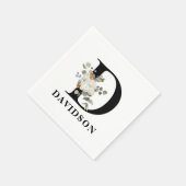 ホワイトフローラブラックモノグラムD スタンダードカクテルナプキン (角)