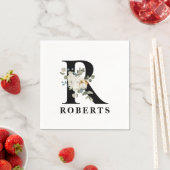 ホワイトフローラブラックモノグラムR スタンダードカクテルナプキン (インサイチュ)