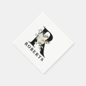 ホワイトフローラブラックモノグラムR スタンダードカクテルナプキン (角)