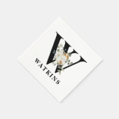 ホワイトフローラブラックモノグラムW スタンダードカクテルナプキン (角)