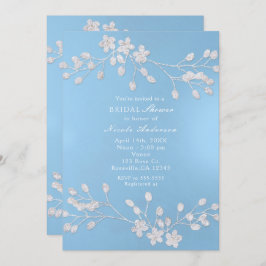 ホワイトフローラブランチブルーブライダルシャワー招待状 招待状
