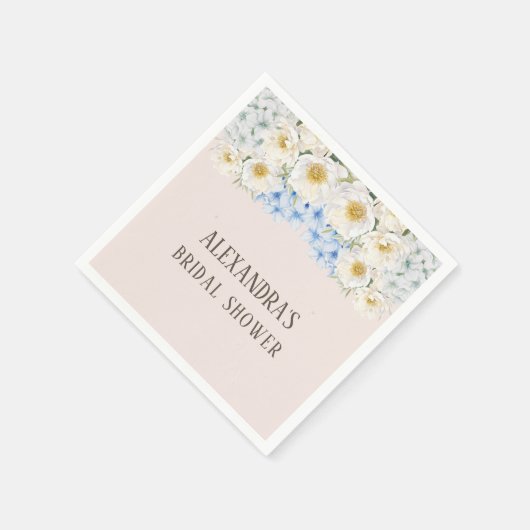 ホワイトフローラブルーアジダゲアガーデンブライダルシャワー スタンダードカクテルナプキン (角)