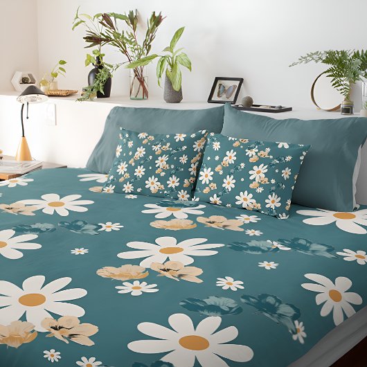 ホワイトフローラブルーエレガンスピラローケース 枕カバー