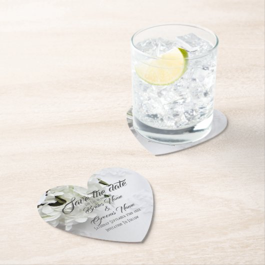 ホワイトフローラブーケの日付を保存 ペーパーコースター (インサイチュ)