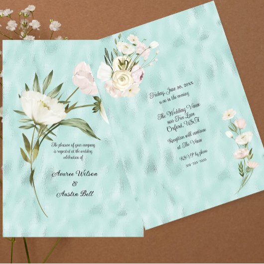 ホワイトフローラブーケオンシャイニーターコイズ