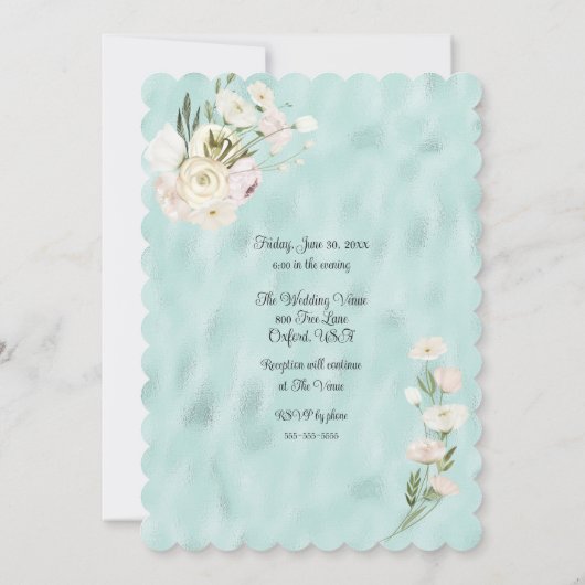 ホワイトフローラブーケオンシャイニーターコイズ (裏面)