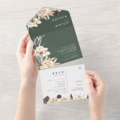 ホワイトフローラブーケグリーンフォトシールと送信 オールインワン招待状 (貼ってはがせる)