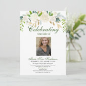 ホワイトフローラブーケ記念葬儀写真 招待状 (スタンド正面)