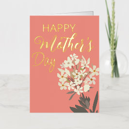 ホワイトフローラブーケ/母の日 箔グリーティングカード