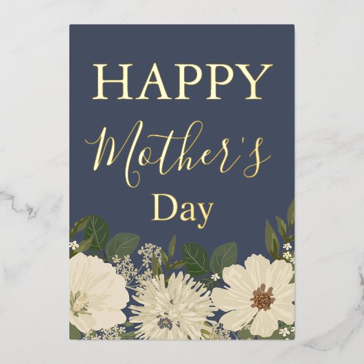 ホワイトフローラブーケ/母の日 箔シーズンカード (正面)