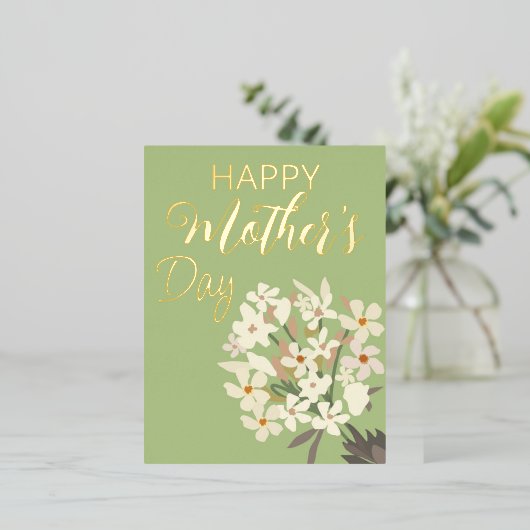 ホワイトフローラブーケ/母の日 箔シーズンポストカード (立ち正面)