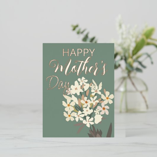 ホワイトフローラブーケ/母の日 箔シーズンポストカード (立ち正面)