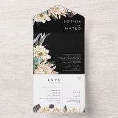 ホワイトフローラブーケ |黒い写真のシールと送信 オールインワン招待状 (内側)