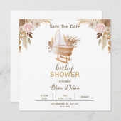 ホワイトフローラベビーシャワー日付カードを保存 セーブザデート (正面/裏面)