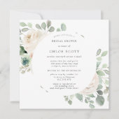 ホワイトフローラボタニカルスクエアブライダルシャワーインビタ 招待状 (正面)