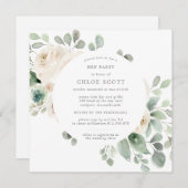 ホワイトフローラボタニカルスクエアヘンパーティー 招待状 (正面/裏面)