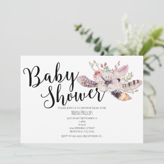 ホワイトフローラボホシックベビーシャワー招待状 招待状 (スタンド正面)