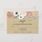 ホワイトフローラボホパンパスグラストロピカルパームRSVP 出欠カード (正面/裏面)