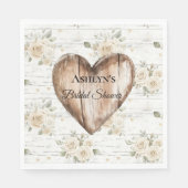 ホワイトフローラボホフェイクウッドハートブライダルシャワー スタンダードランチョンナプキン (正面)