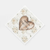 ホワイトフローラボホフェイクウッドハートブライダルシャワー スタンダードランチョンナプキン (角)