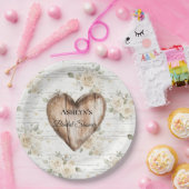 ホワイトフローラボホフェイクウッドハートブライダルシャワー ペーパープレート (パーティー)