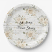ホワイトフローラボホブライダルシャワー ペーパープレート (正面)