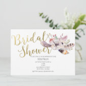 ホワイトフローラボホ金ゴールドブライダルシャワー招待状 招待状 (スタンド正面)