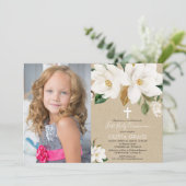 ホワイトフローラマグノリアラスティック初のコミュニオン写真 招待状 (スタンド正面)