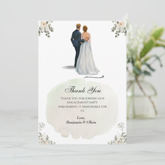 ホワイトフローラミニマリストサプライズ婚約感謝してい 招待状 (スタンド正面)
