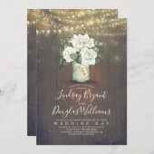 ホワイトフローラメイソンジャー素朴カントリーウェディング 招待状 (正面/裏面)