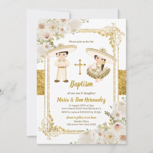 ホワイトフローラメキシコバプテスズフィエスタツイン 招待状 (正面)