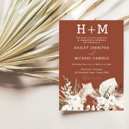 ホワイトフローラモノグラムテラコッタボホ結婚ズ 招待状