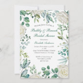 ホワイトフローラユーカリプタスボタニカルブライダルシャワー 招待状 (正面)