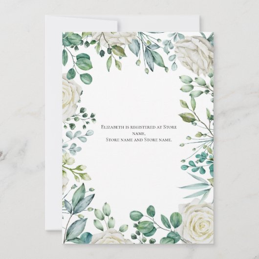 ホワイトフローラユーカリプタスボタニカルブライダルシャワー 招待状 (裏面)