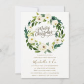 ホワイトフローラリースオフィスファミリークリスマスパーティー 招待状 (正面)