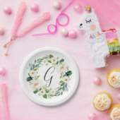 ホワイトフローラリースモノグラム紙プレート ペーパープレート (パーティー)