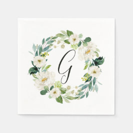 ホワイトフローラリースモノグラム スタンダードカクテルナプキン
