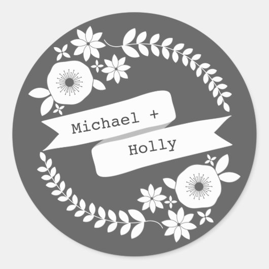 ホワイトフローラリース&バナーステッカー ラウンドシール (正面)