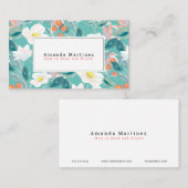 ホワイトフローラルパターンライトティール（緑がかった色）ママ 名刺 (正面/裏面)