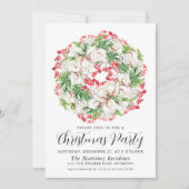 ホワイトフローラレッドベリーリースクリスマスパーティー 招待状 (正面)