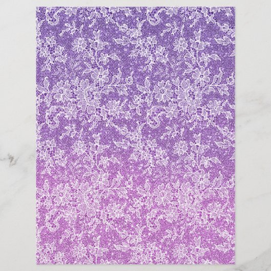 ホワイトフローラレースパープルグリッターオンブレクラフト紙 (正面)