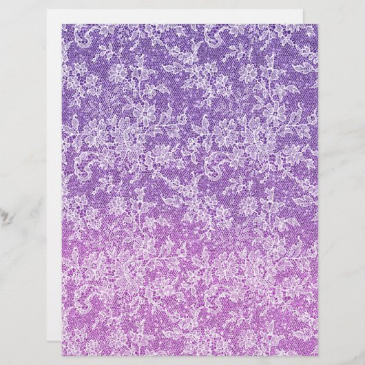 ホワイトフローラレースパープルグリッターオンブレクラフト紙 (正面/裏面)