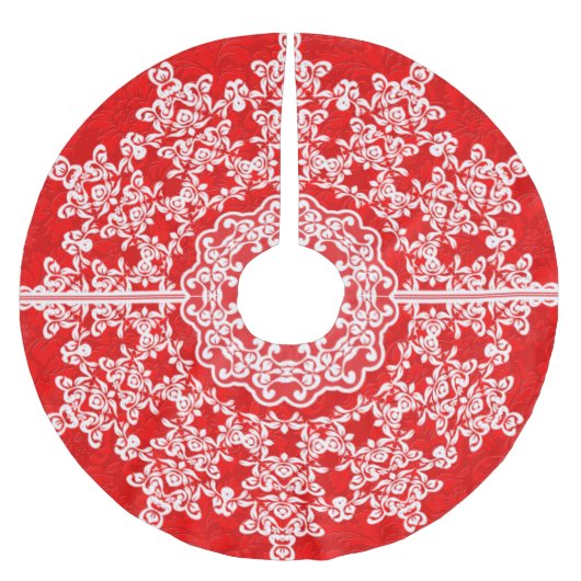 ホワイトフローラレースレッドダマスク ブラッシュドポリエステルツリースカート (正面)